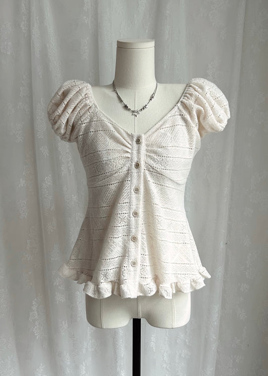 𝐂𝐢𝐧𝐭𝐢𝐚 𝐊𝐧𝐢𝐭 𝐑𝐮𝐟𝐟𝐥𝐞 𝐏𝐮𝐟𝐟 𝐒𝐥𝐞𝐞𝐯𝐞 𝐓𝐨𝐩 - 𝐂𝐫𝐞𝐚𝐦