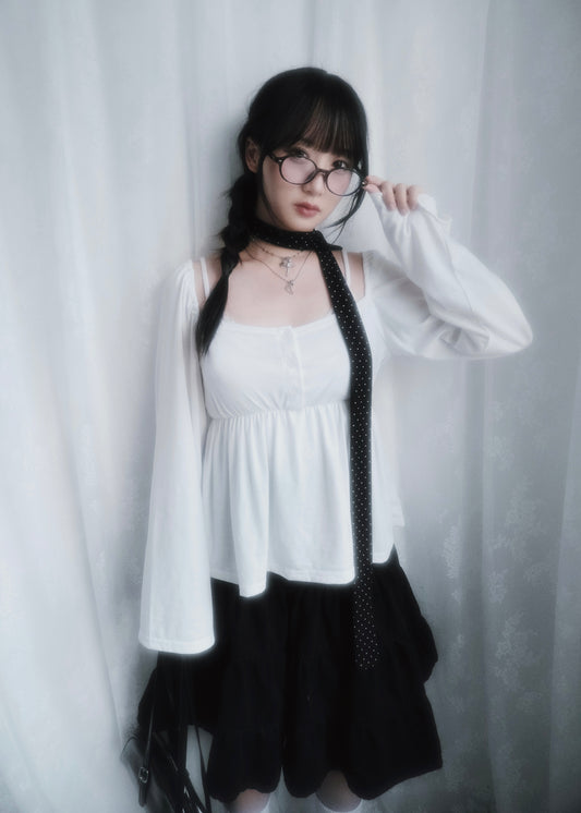 𝐌𝐢𝐤𝐚 𝐅𝐥𝐨𝐰𝐞𝐫 𝐏𝐮𝐟𝐟 𝐒𝐥𝐞𝐞𝐯𝐞 𝐓𝐨𝐩 - 𝐖𝐡𝐢𝐭𝐞