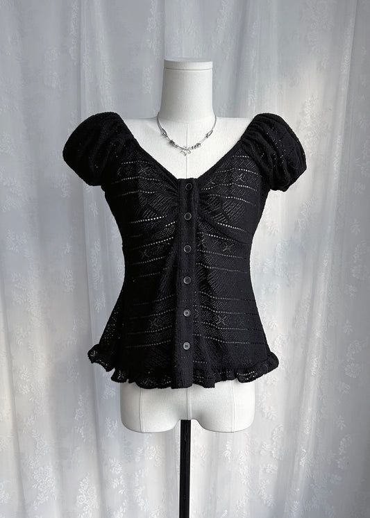 𝐂𝐢𝐧𝐭𝐢𝐚 𝐊𝐧𝐢𝐭 𝐑𝐮𝐟𝐟𝐥𝐞 𝐏𝐮𝐟𝐟 𝐒𝐥𝐞𝐞𝐯𝐞 𝐓𝐨𝐩 - 𝐁𝐥𝐚𝐜𝐤