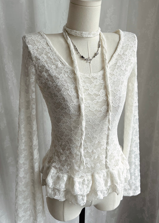 𝐋𝐞𝐭𝐢𝐭𝐢𝐚 𝐋𝐚𝐜𝐞 𝐑𝐮𝐟𝐟𝐥𝐞 𝐓𝐨𝐩 𝐖𝐢𝐭𝐡 𝐒𝐜𝐚𝐫𝐟 - 𝐂𝐫𝐞𝐚𝐦