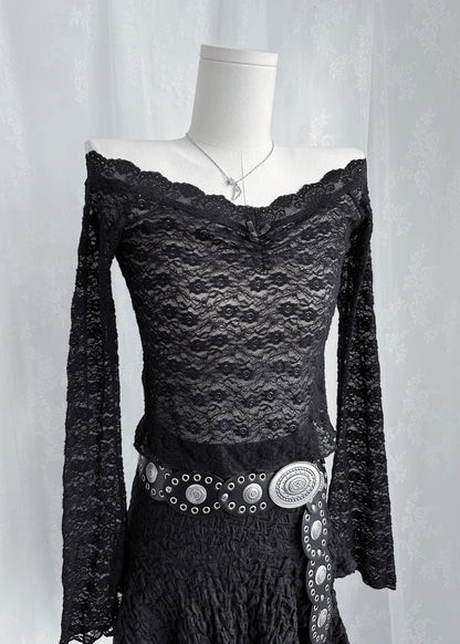 𝐕𝐞𝐥𝐢𝐞𝐭𝐭𝐚 𝐅𝐥𝐚𝐫𝐞 𝐒𝐥𝐞𝐞𝐯𝐞 𝐋𝐚𝐜𝐞 𝐓𝐨𝐩 - 𝐁𝐥𝐚𝐜𝐤