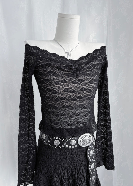 𝐕𝐞𝐥𝐢𝐞𝐭𝐭𝐚 𝐅𝐥𝐚𝐫𝐞 𝐒𝐥𝐞𝐞𝐯𝐞 𝐋𝐚𝐜𝐞 𝐓𝐨𝐩 - 𝐁𝐥𝐚𝐜𝐤