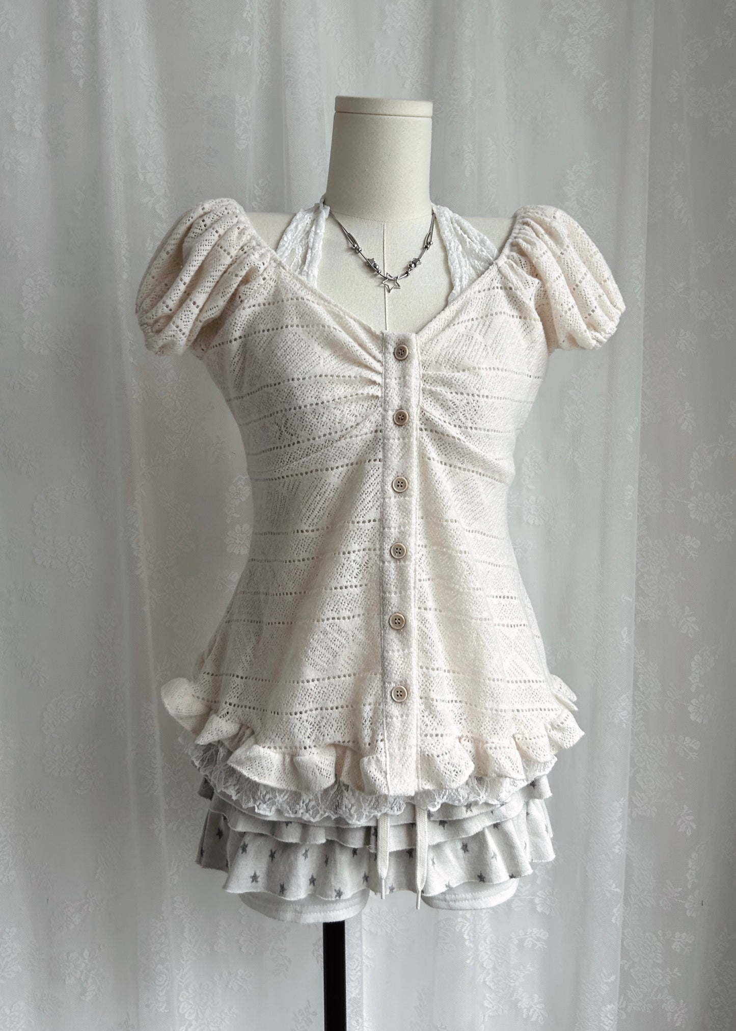 𝐂𝐢𝐧𝐭𝐢𝐚 𝐊𝐧𝐢𝐭 𝐑𝐮𝐟𝐟𝐥𝐞 𝐏𝐮𝐟𝐟 𝐒𝐥𝐞𝐞𝐯𝐞 𝐓𝐨𝐩 - 𝐂𝐫𝐞𝐚𝐦