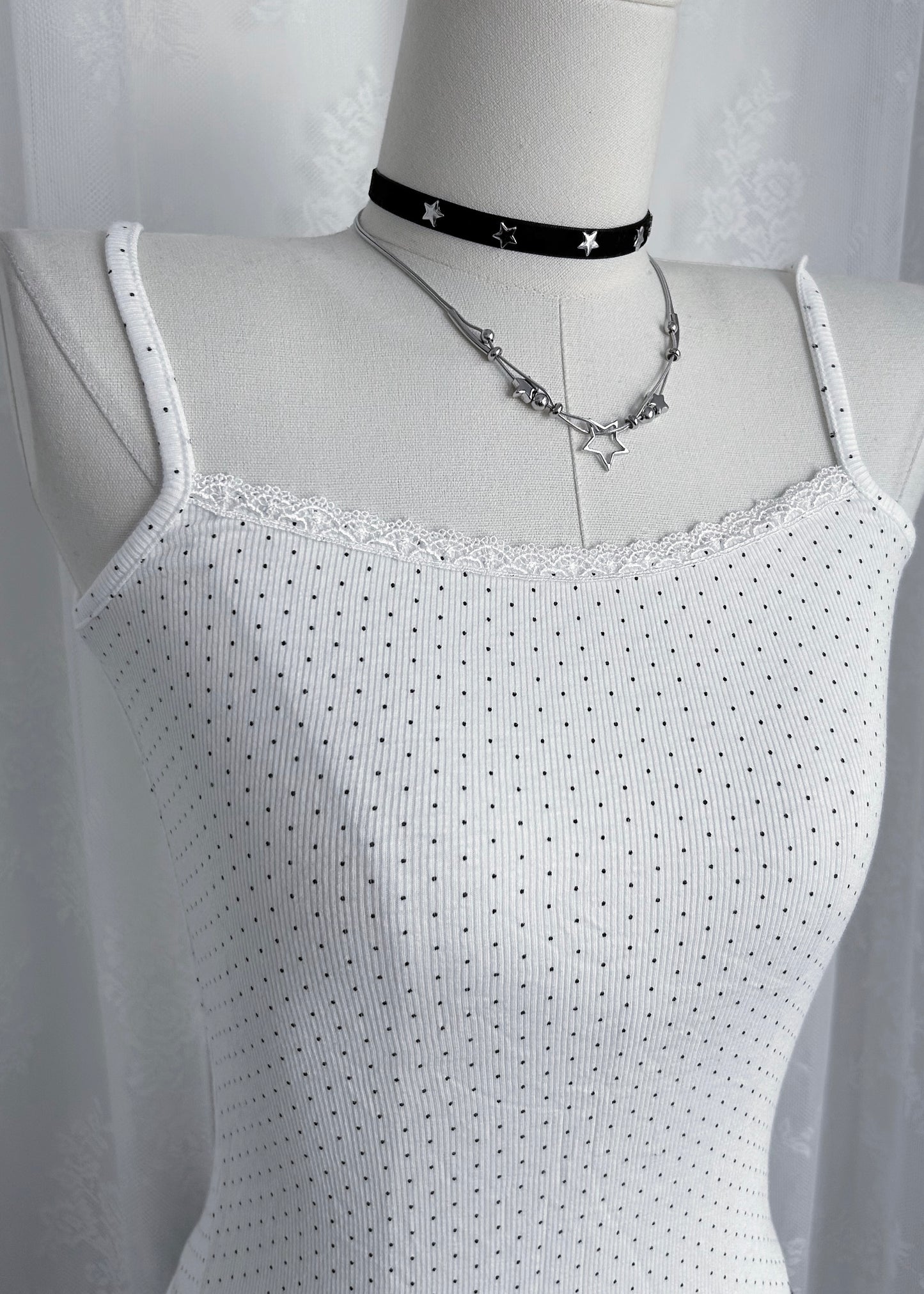 𝐏𝐨𝐥𝐤𝐚 𝐃𝐨𝐭𝐬 𝐋𝐚𝐜𝐞 𝐓𝐚𝐧𝐤 𝐓𝐨𝐩 - 𝐖𝐡𝐢𝐭𝐞