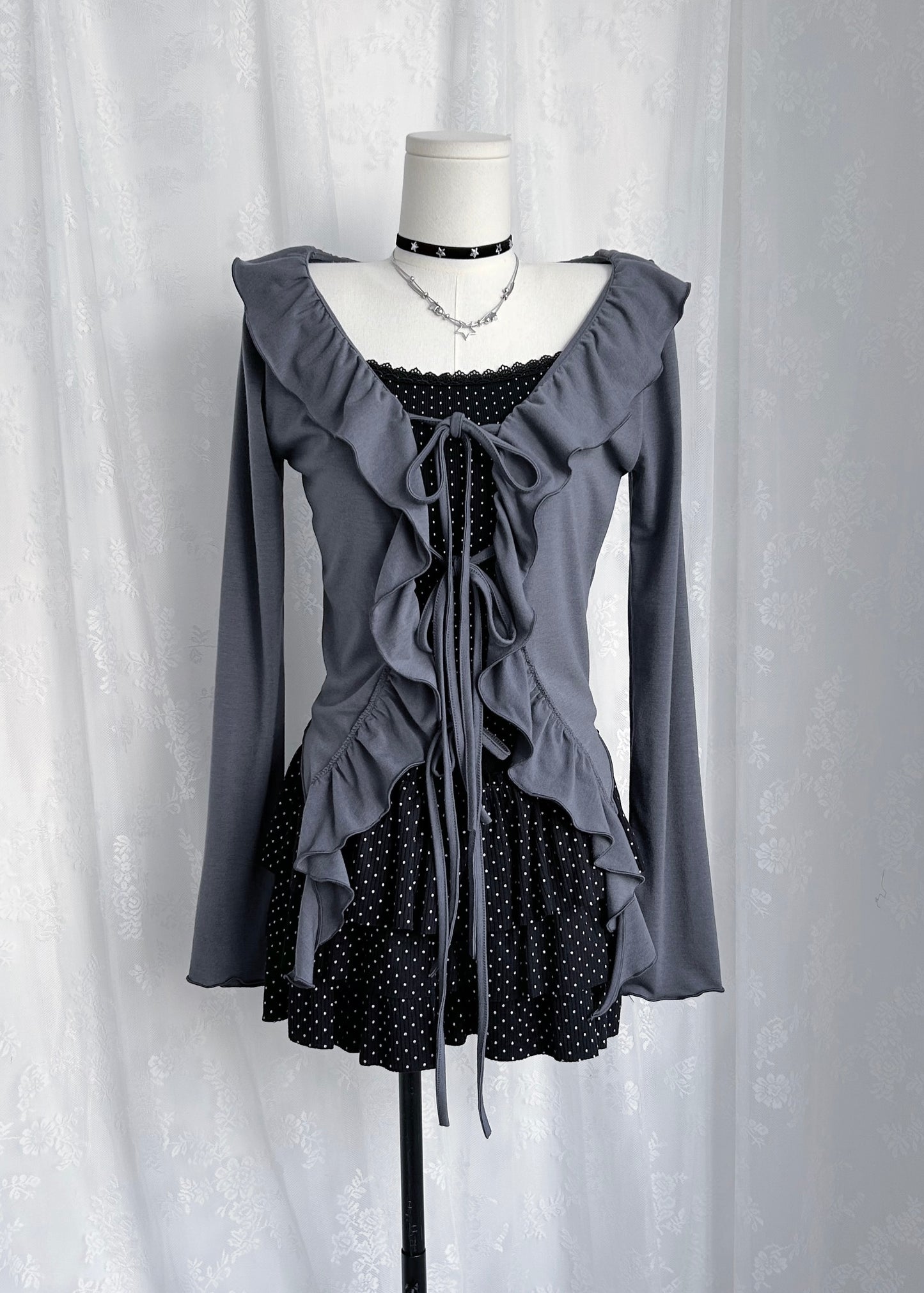 𝐅𝐢𝐨𝐫𝐞𝐭𝐭𝐚 𝐑𝐮𝐟𝐟𝐥𝐞 𝐓𝐰𝐨 𝐖𝐚𝐲 𝐓𝐨𝐩 - 𝐋𝐚𝐯𝐞𝐧𝐝𝐞𝐫 𝐆𝐫𝐞𝐲