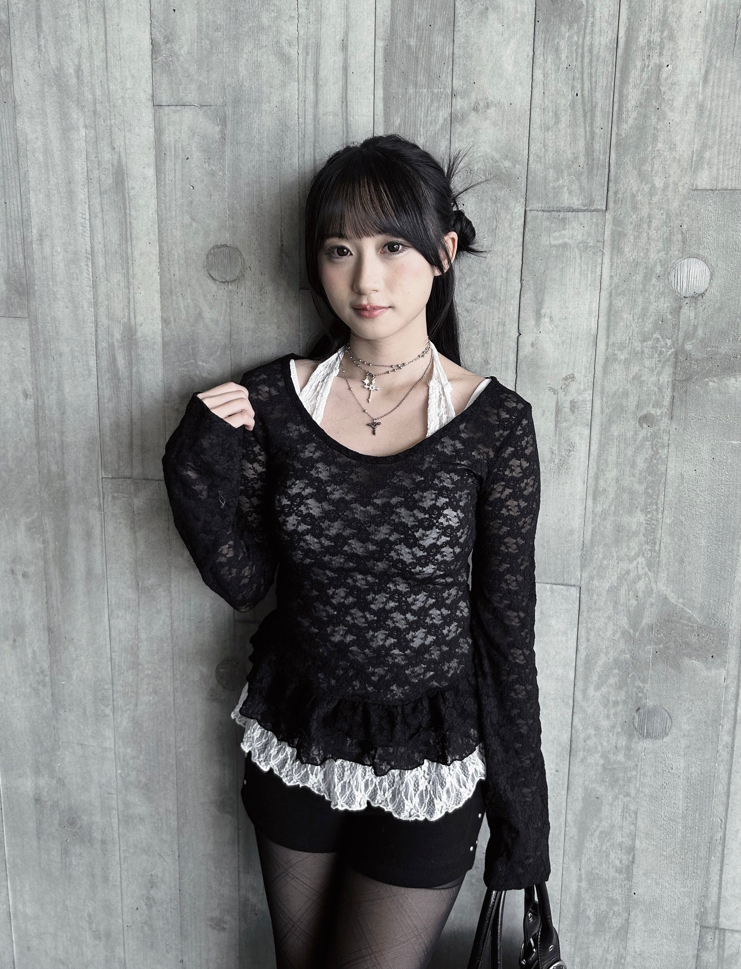 𝐋𝐞𝐭𝐢𝐭𝐢𝐚 𝐋𝐚𝐜𝐞 𝐑𝐮𝐟𝐟𝐥𝐞 𝐓𝐨𝐩 𝐖𝐢𝐭𝐡 𝐒𝐜𝐚𝐫𝐟 - 𝐁𝐥𝐚𝐜𝐤