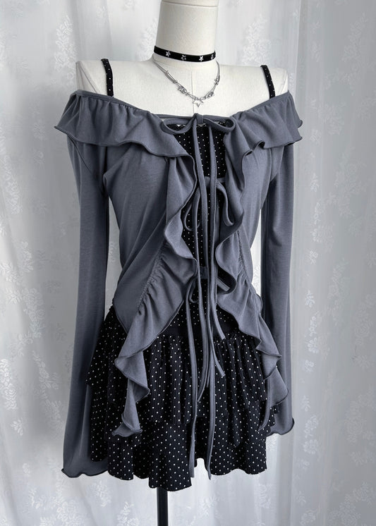 𝐅𝐢𝐨𝐫𝐞𝐭𝐭𝐚 𝐑𝐮𝐟𝐟𝐥𝐞 𝐓𝐰𝐨 𝐖𝐚𝐲 𝐓𝐨𝐩 - 𝐋𝐚𝐯𝐞𝐧𝐝𝐞𝐫 𝐆𝐫𝐞𝐲