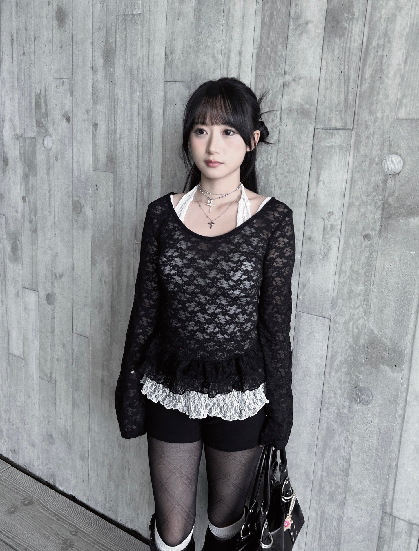 𝐋𝐞𝐭𝐢𝐭𝐢𝐚 𝐋𝐚𝐜𝐞 𝐑𝐮𝐟𝐟𝐥𝐞 𝐓𝐨𝐩 𝐖𝐢𝐭𝐡 𝐒𝐜𝐚𝐫𝐟 - 𝐁𝐥𝐚𝐜𝐤