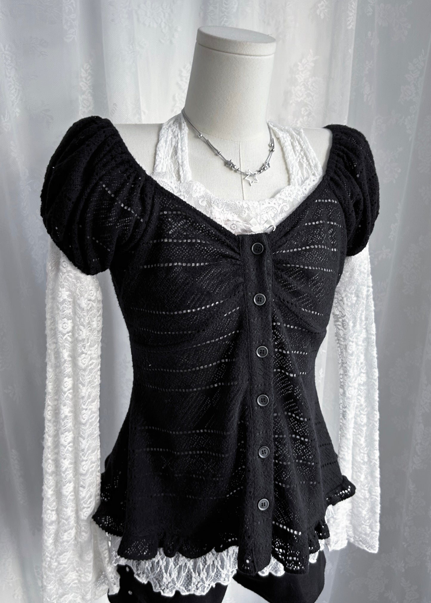 𝐂𝐢𝐧𝐭𝐢𝐚 𝐊𝐧𝐢𝐭 𝐑𝐮𝐟𝐟𝐥𝐞 𝐏𝐮𝐟𝐟 𝐒𝐥𝐞𝐞𝐯𝐞 𝐓𝐨𝐩 - 𝐁𝐥𝐚𝐜𝐤