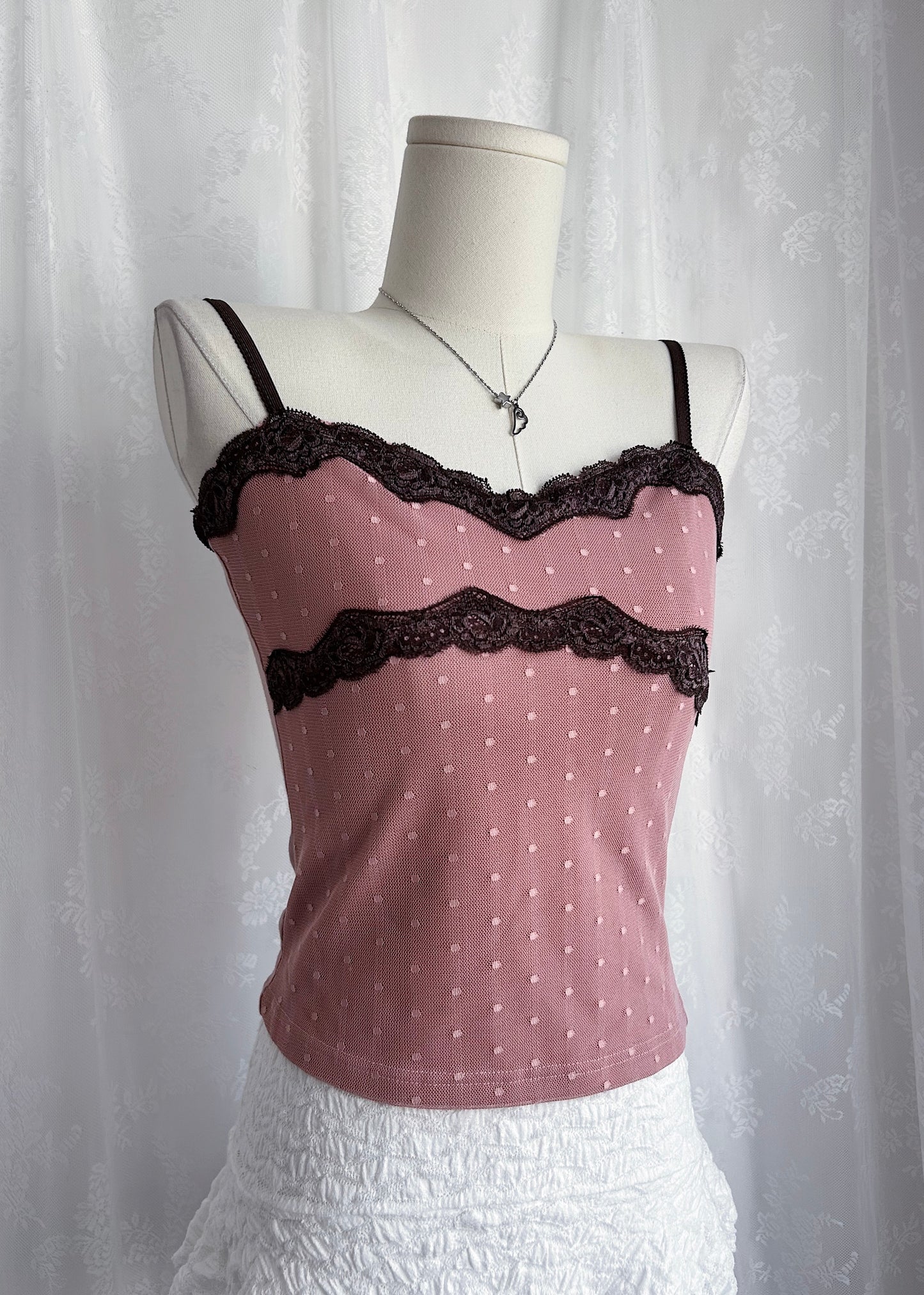 𝐋𝐚𝐜𝐞 𝐏𝐨𝐥𝐤𝐚 𝐃𝐨𝐭 𝐌𝐞𝐬𝐡 𝐓𝐚𝐧𝐤 𝐓𝐨𝐩 - 𝐂𝐨𝐫𝐚𝐥 𝐏𝐢𝐧𝐤