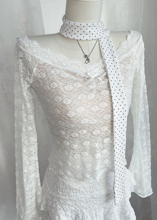 𝐕𝐞𝐥𝐢𝐞𝐭𝐭𝐚 𝐅𝐥𝐚𝐫𝐞 𝐒𝐥𝐞𝐞𝐯𝐞 𝐋𝐚𝐜𝐞 𝐓𝐨𝐩 - 𝐖𝐡𝐢𝐭𝐞