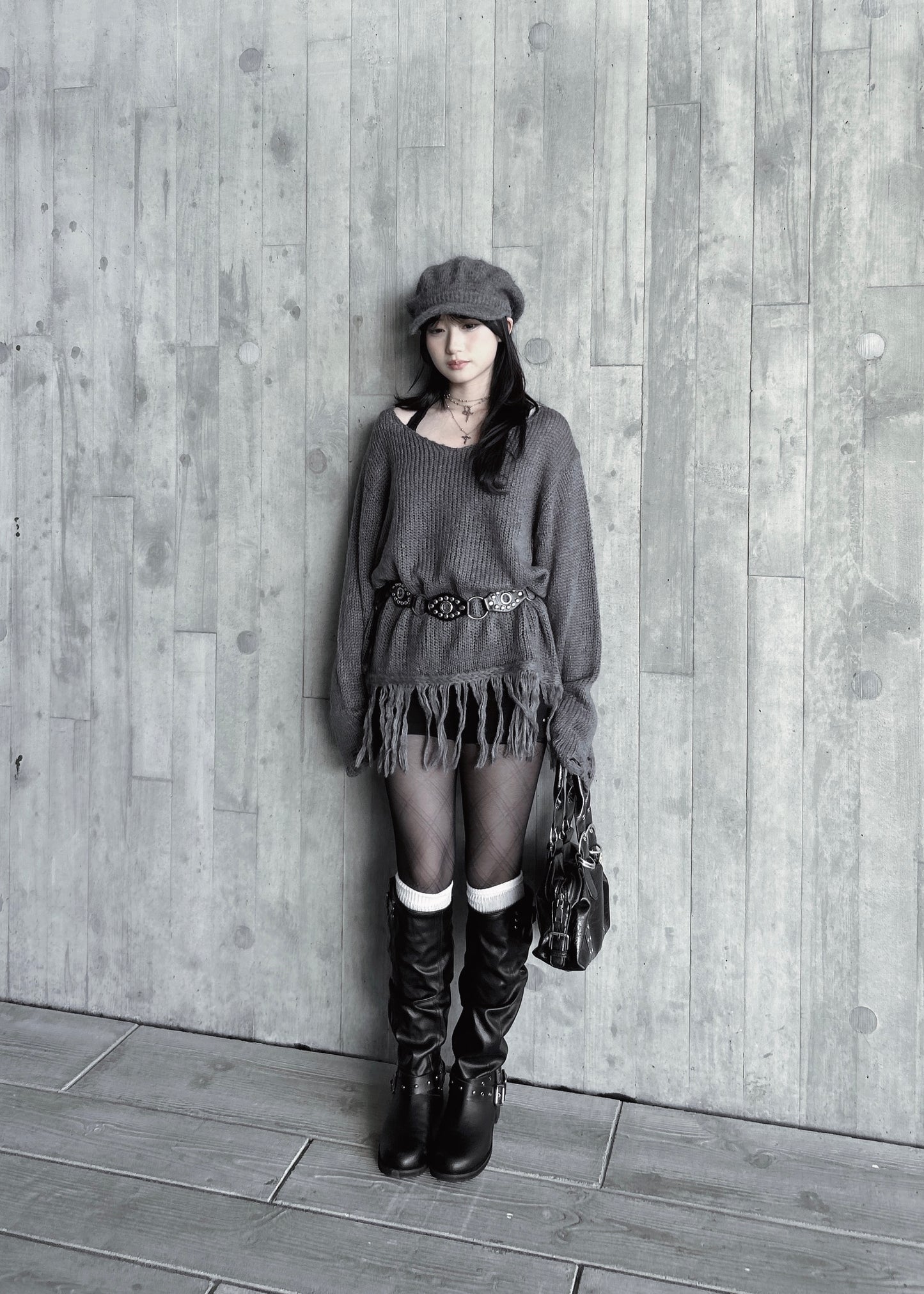 𝐕 𝐍𝐞𝐜𝐤 𝐅𝐫𝐢𝐧𝐠𝐞𝐝 𝐊𝐧𝐢𝐭 𝐒𝐰𝐞𝐚𝐭𝐞𝐫 - 𝐃𝐚𝐫𝐤 𝐆𝐫𝐞𝐲