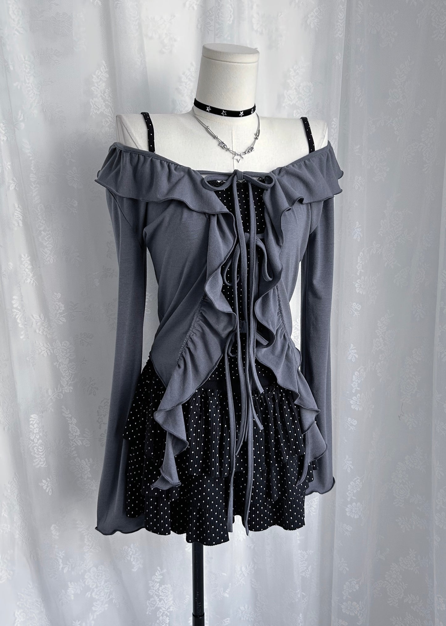 𝐅𝐢𝐨𝐫𝐞𝐭𝐭𝐚 𝐑𝐮𝐟𝐟𝐥𝐞 𝐓𝐰𝐨 𝐖𝐚𝐲 𝐓𝐨𝐩 - 𝐋𝐚𝐯𝐞𝐧𝐝𝐞𝐫 𝐆𝐫𝐞𝐲