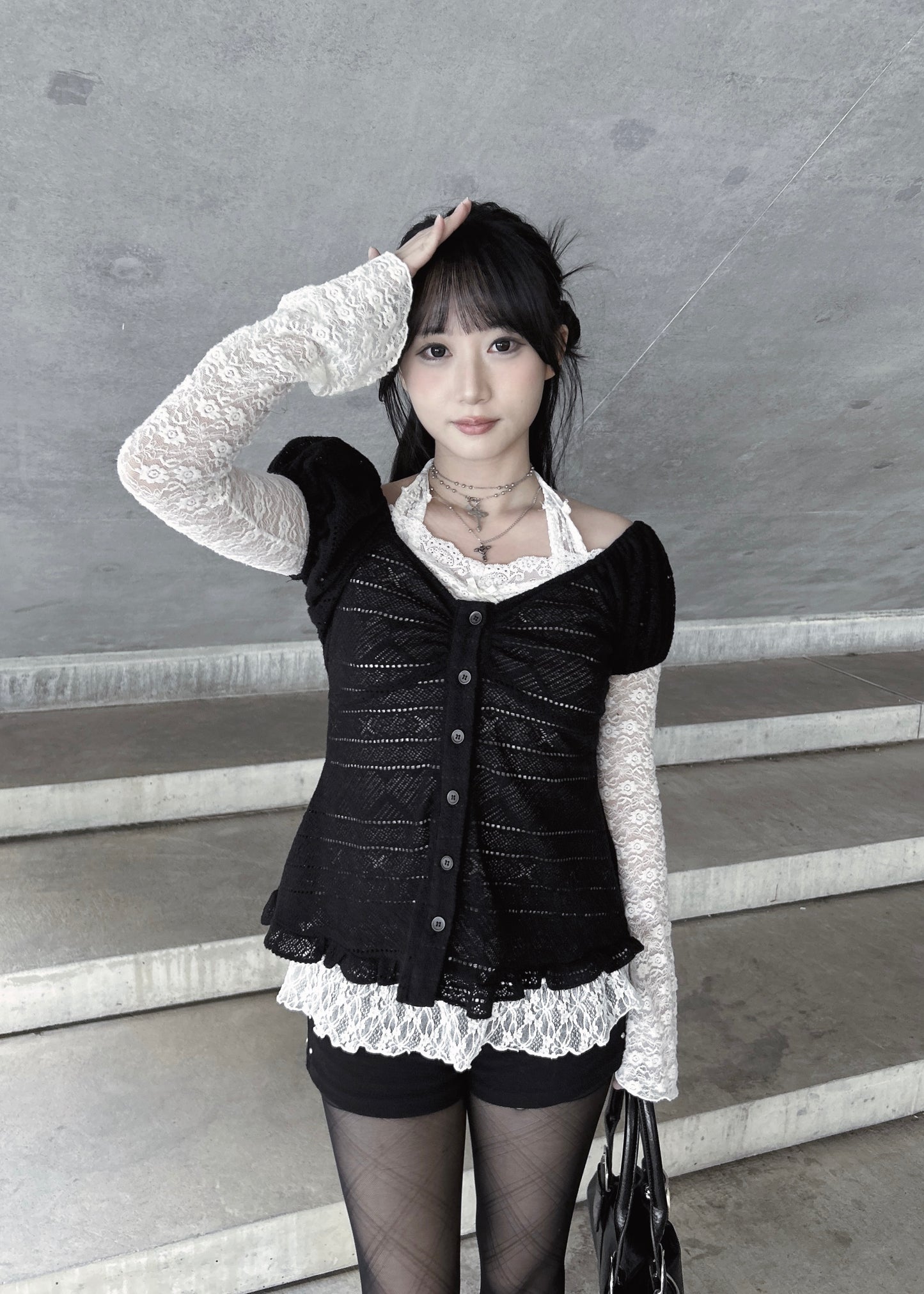 𝐂𝐢𝐧𝐭𝐢𝐚 𝐊𝐧𝐢𝐭 𝐑𝐮𝐟𝐟𝐥𝐞 𝐏𝐮𝐟𝐟 𝐒𝐥𝐞𝐞𝐯𝐞 𝐓𝐨𝐩 - 𝐁𝐥𝐚𝐜𝐤