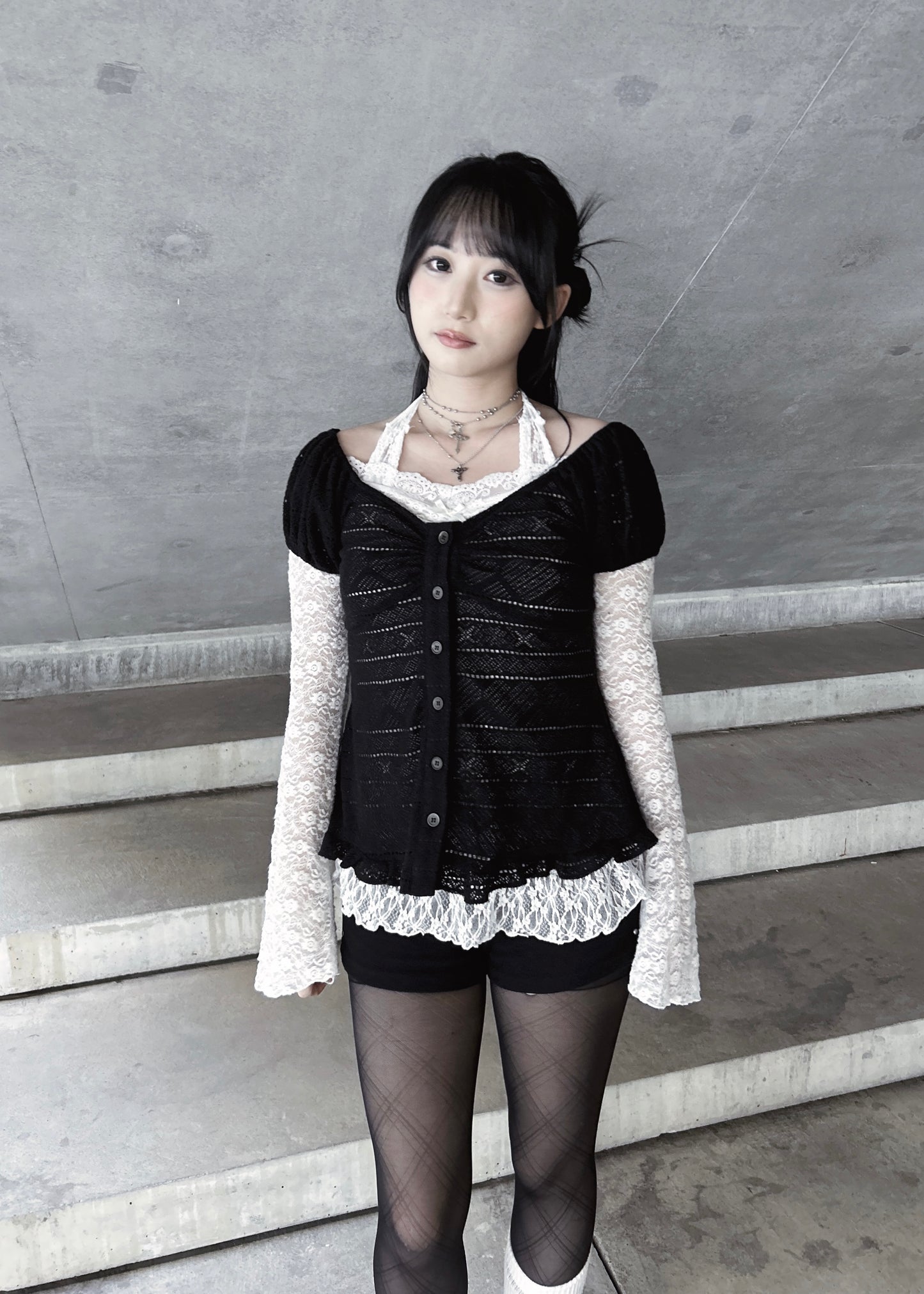 𝐂𝐢𝐧𝐭𝐢𝐚 𝐊𝐧𝐢𝐭 𝐑𝐮𝐟𝐟𝐥𝐞 𝐏𝐮𝐟𝐟 𝐒𝐥𝐞𝐞𝐯𝐞 𝐓𝐨𝐩 - 𝐁𝐥𝐚𝐜𝐤