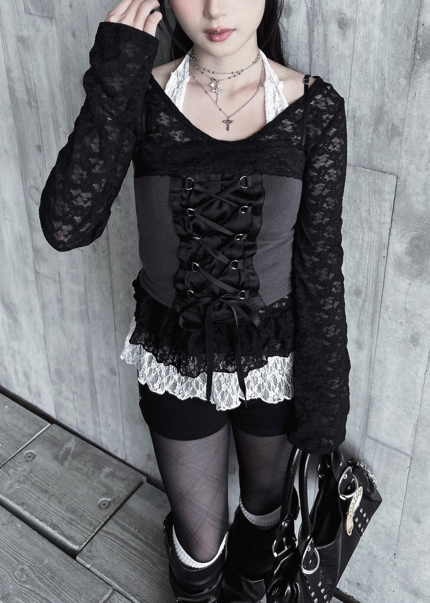 𝐋𝐞𝐭𝐢𝐭𝐢𝐚 𝐋𝐚𝐜𝐞 𝐑𝐮𝐟𝐟𝐥𝐞 𝐓𝐨𝐩 𝐖𝐢𝐭𝐡 𝐒𝐜𝐚𝐫𝐟 - 𝐁𝐥𝐚𝐜𝐤