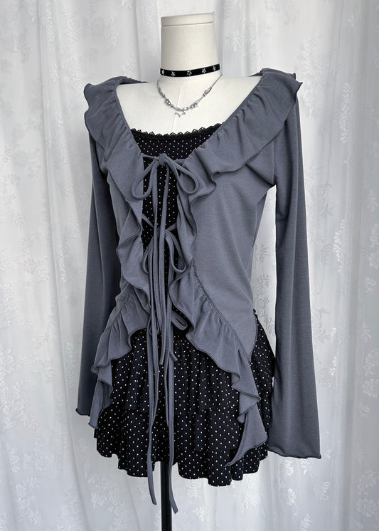 𝐅𝐢𝐨𝐫𝐞𝐭𝐭𝐚 𝐑𝐮𝐟𝐟𝐥𝐞 𝐓𝐰𝐨 𝐖𝐚𝐲 𝐓𝐨𝐩 - 𝐋𝐚𝐯𝐞𝐧𝐝𝐞𝐫 𝐆𝐫𝐞𝐲