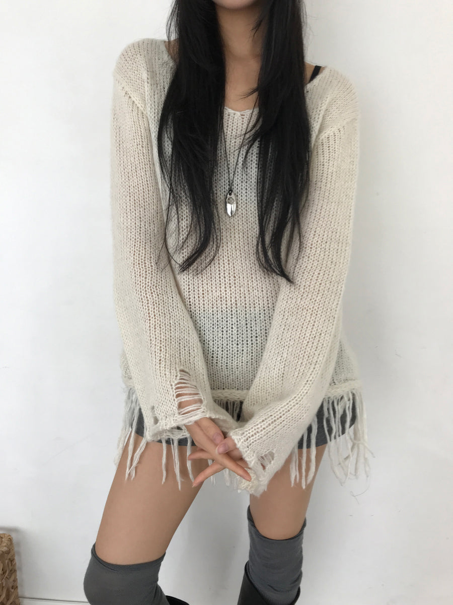 𝐕 𝐍𝐞𝐜𝐤 𝐅𝐫𝐢𝐧𝐠𝐞𝐝 𝐊𝐧𝐢𝐭 𝐒𝐰𝐞𝐚𝐭𝐞𝐫 - 𝐂𝐫𝐞𝐚𝐦