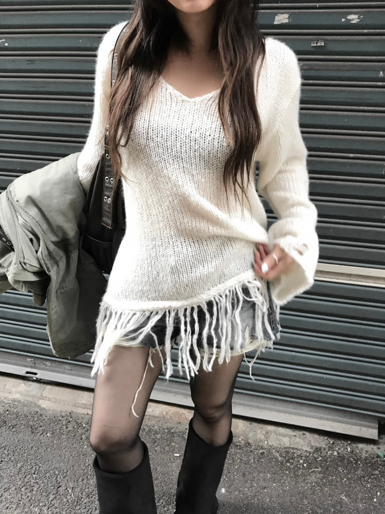 𝐕 𝐍𝐞𝐜𝐤 𝐅𝐫𝐢𝐧𝐠𝐞𝐝 𝐊𝐧𝐢𝐭 𝐒𝐰𝐞𝐚𝐭𝐞𝐫 - 𝐂𝐫𝐞𝐚𝐦