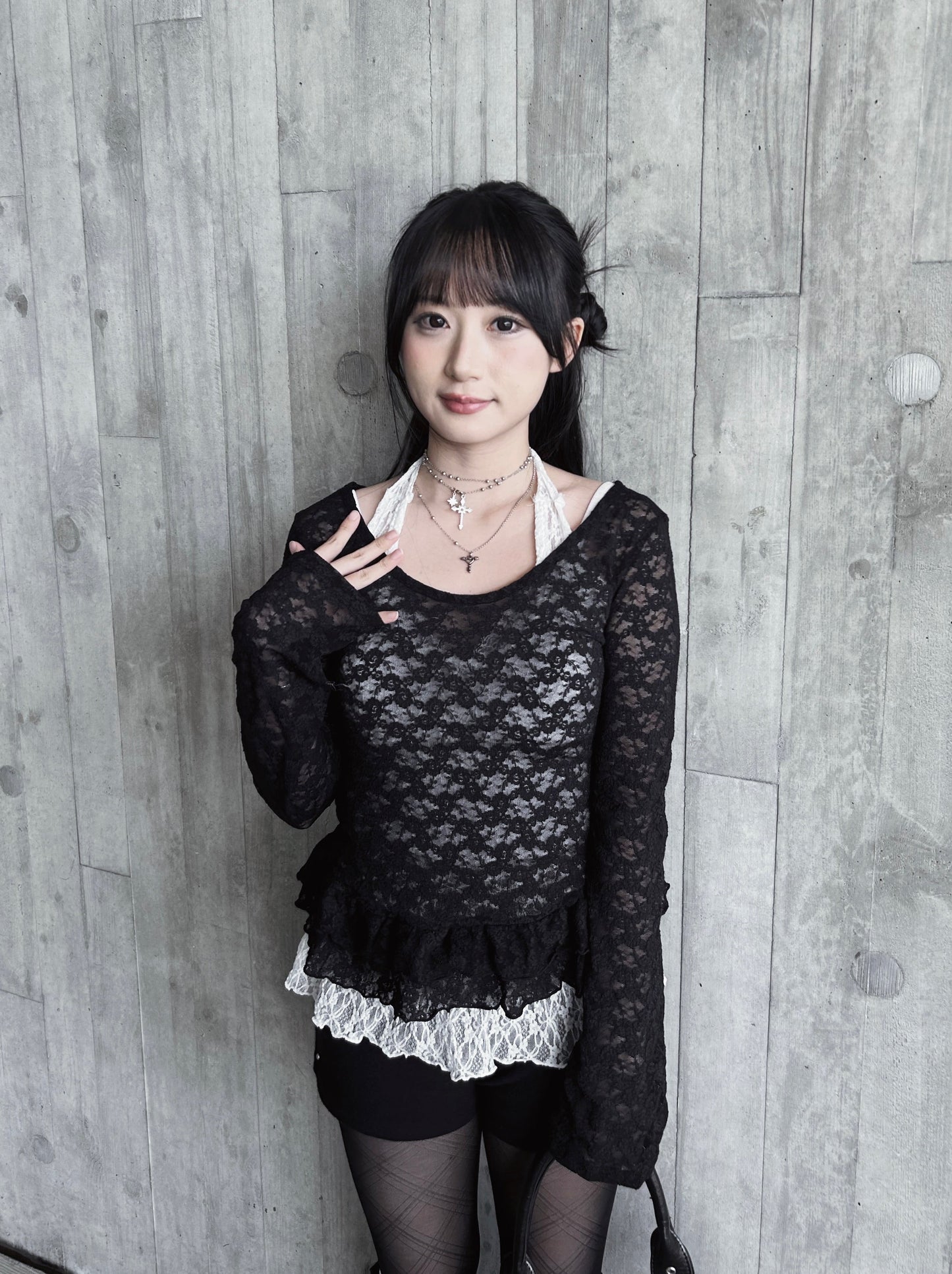 𝐋𝐞𝐭𝐢𝐭𝐢𝐚 𝐋𝐚𝐜𝐞 𝐑𝐮𝐟𝐟𝐥𝐞 𝐓𝐨𝐩 𝐖𝐢𝐭𝐡 𝐒𝐜𝐚𝐫𝐟 - 𝐁𝐥𝐚𝐜𝐤