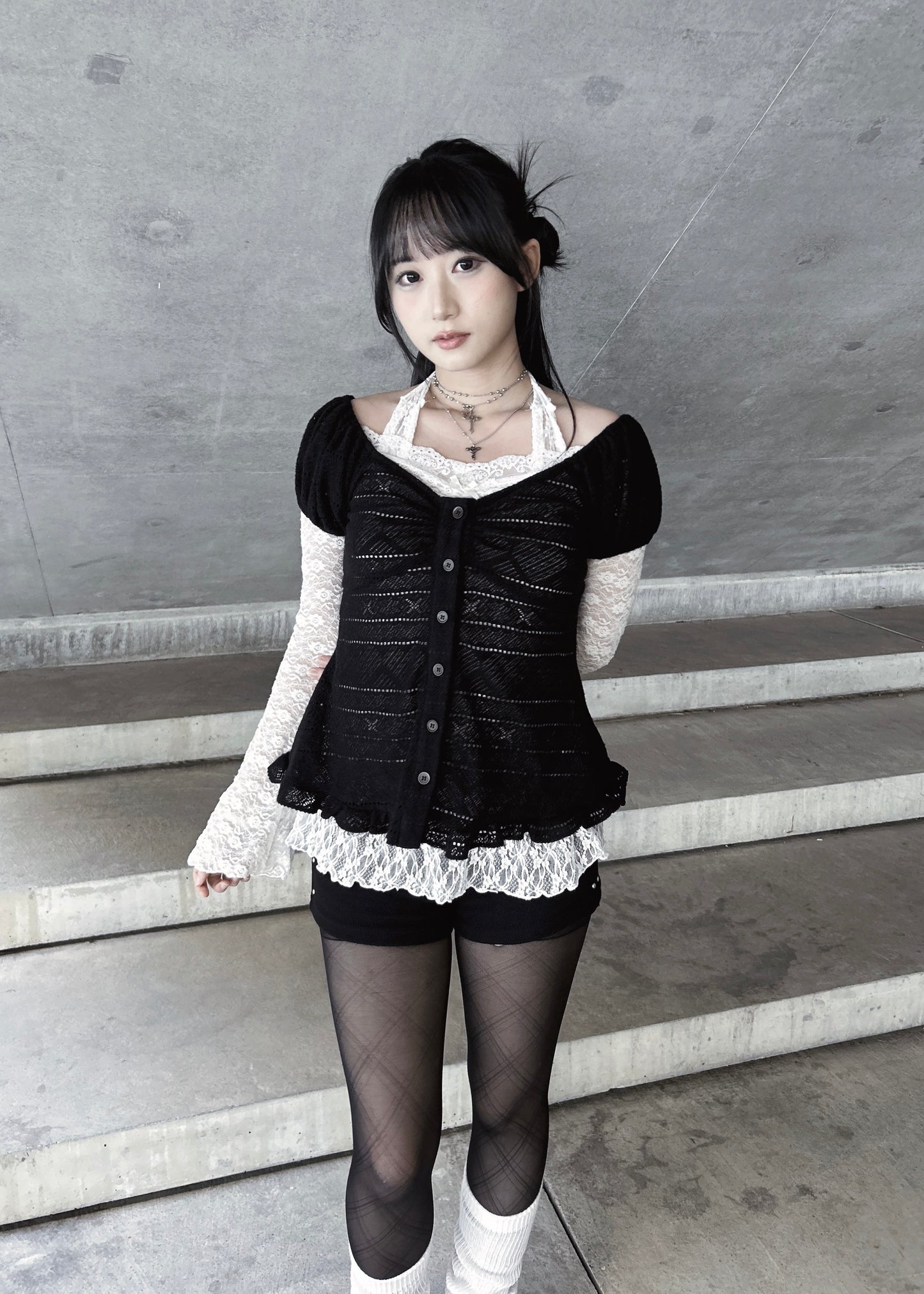 𝐂𝐢𝐧𝐭𝐢𝐚 𝐊𝐧𝐢𝐭 𝐑𝐮𝐟𝐟𝐥𝐞 𝐏𝐮𝐟𝐟 𝐒𝐥𝐞𝐞𝐯𝐞 𝐓𝐨𝐩 - 𝐁𝐥𝐚𝐜𝐤