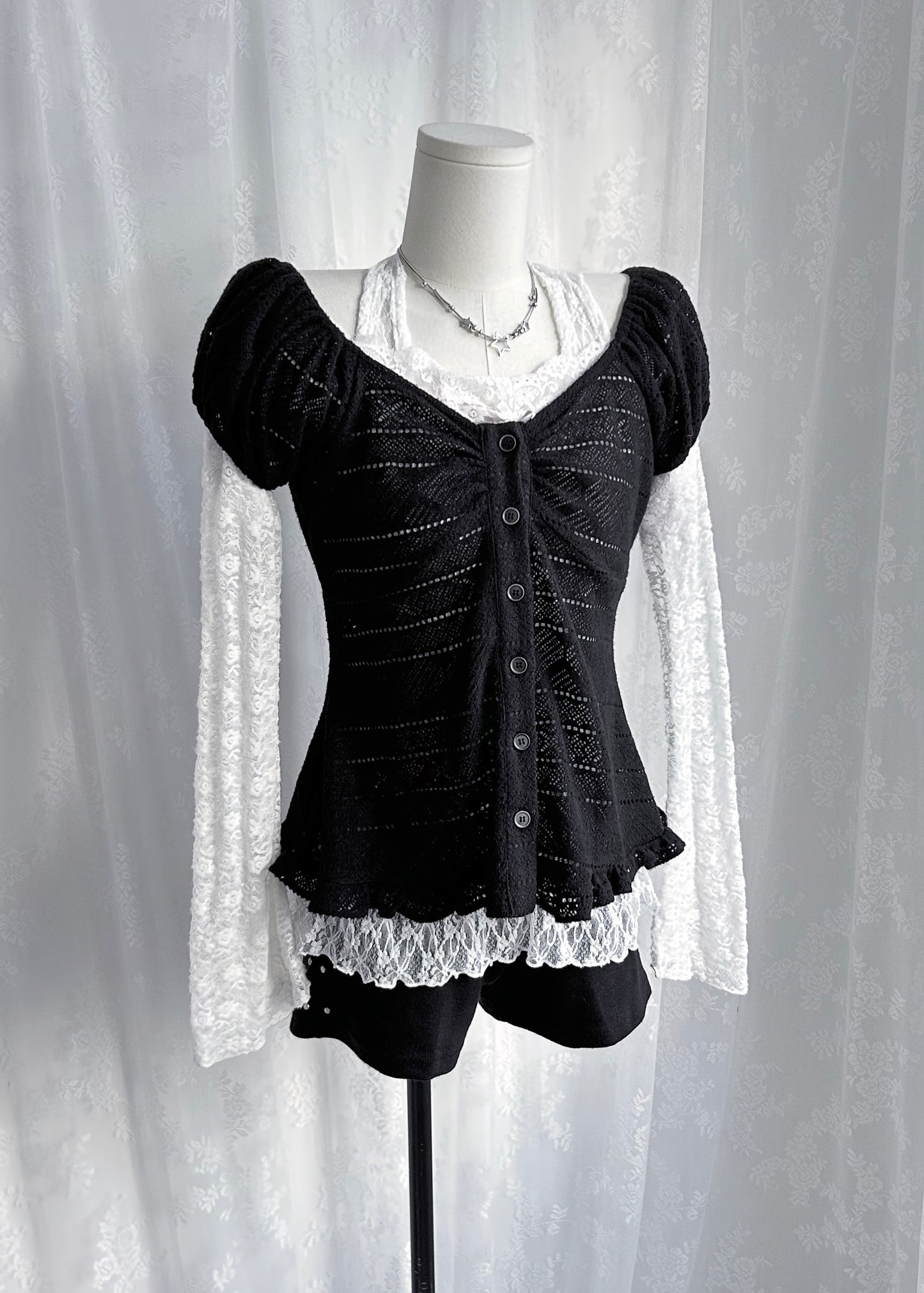 𝐂𝐢𝐧𝐭𝐢𝐚 𝐊𝐧𝐢𝐭 𝐑𝐮𝐟𝐟𝐥𝐞 𝐏𝐮𝐟𝐟 𝐒𝐥𝐞𝐞𝐯𝐞 𝐓𝐨𝐩 - 𝐁𝐥𝐚𝐜𝐤