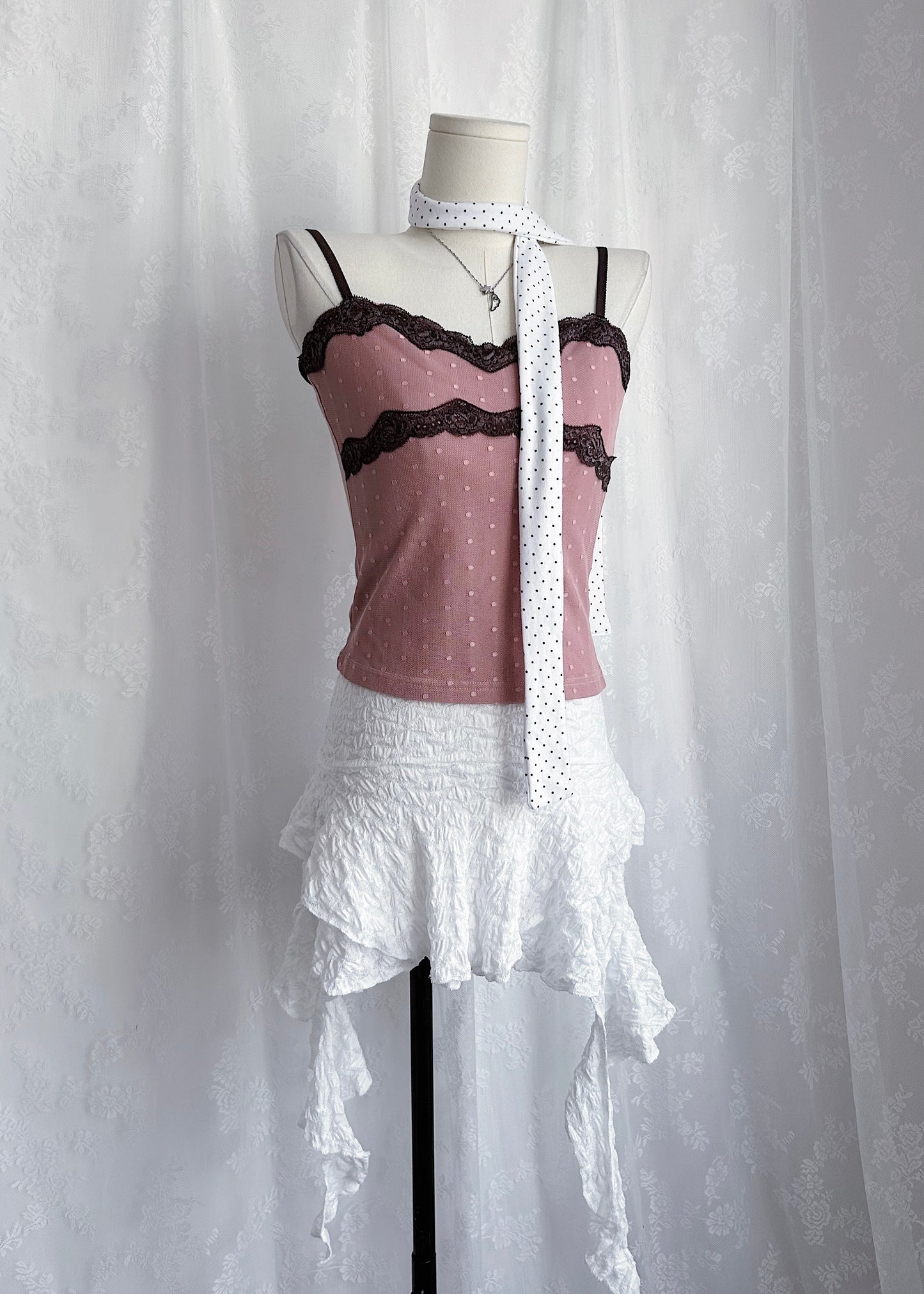 𝐋𝐚𝐜𝐞 𝐏𝐨𝐥𝐤𝐚 𝐃𝐨𝐭 𝐌𝐞𝐬𝐡 𝐓𝐚𝐧𝐤 𝐓𝐨𝐩 - 𝐂𝐨𝐫𝐚𝐥 𝐏𝐢𝐧𝐤