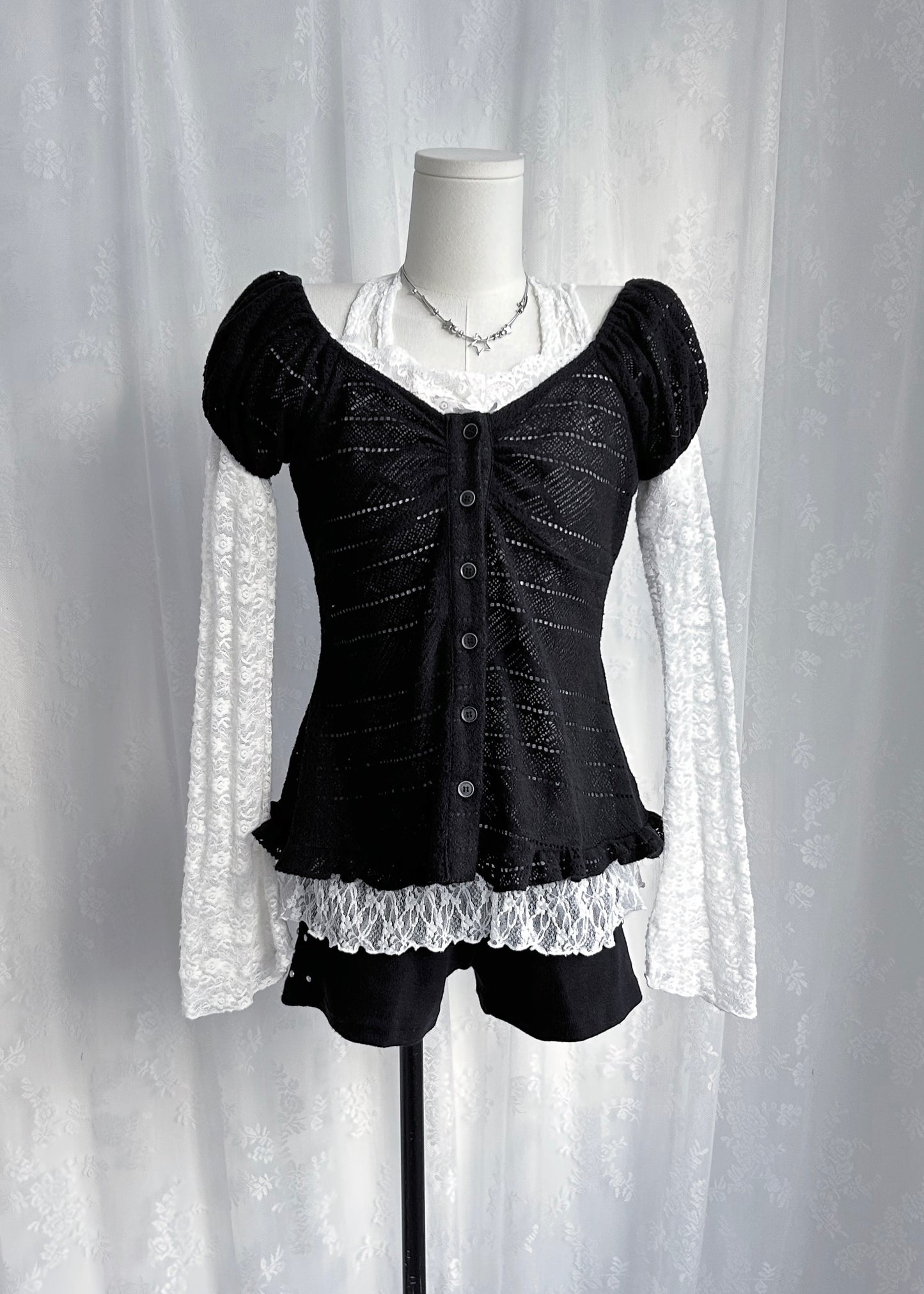 𝐂𝐢𝐧𝐭𝐢𝐚 𝐊𝐧𝐢𝐭 𝐑𝐮𝐟𝐟𝐥𝐞 𝐏𝐮𝐟𝐟 𝐒𝐥𝐞𝐞𝐯𝐞 𝐓𝐨𝐩 - 𝐁𝐥𝐚𝐜𝐤