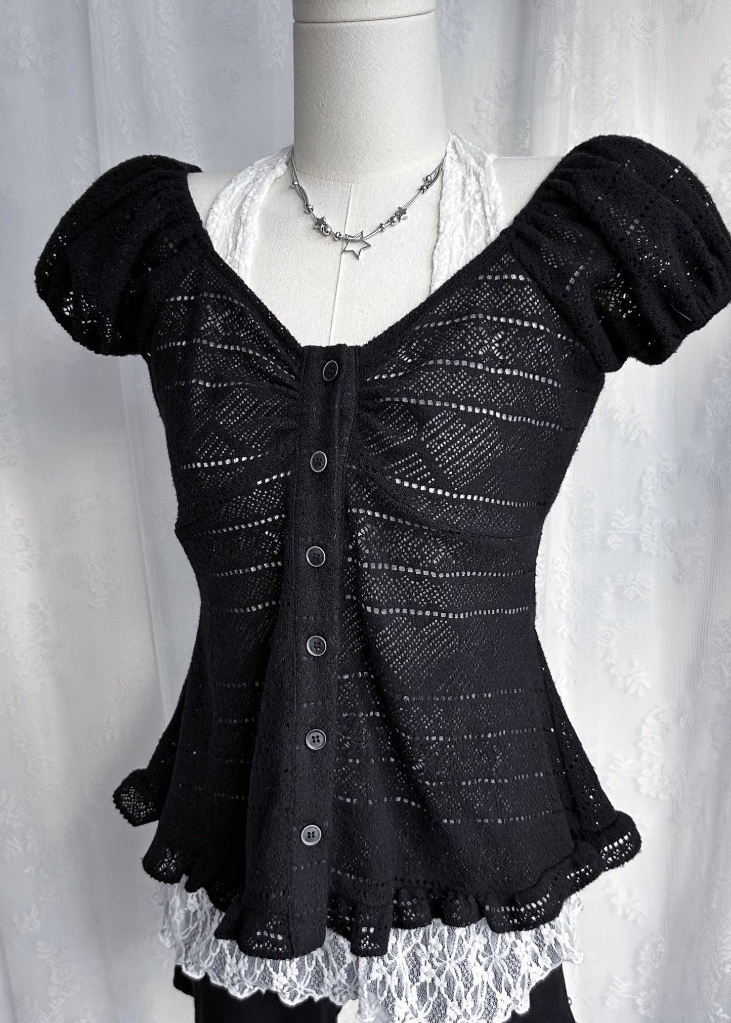 𝐂𝐢𝐧𝐭𝐢𝐚 𝐊𝐧𝐢𝐭 𝐑𝐮𝐟𝐟𝐥𝐞 𝐏𝐮𝐟𝐟 𝐒𝐥𝐞𝐞𝐯𝐞 𝐓𝐨𝐩 - 𝐁𝐥𝐚𝐜𝐤