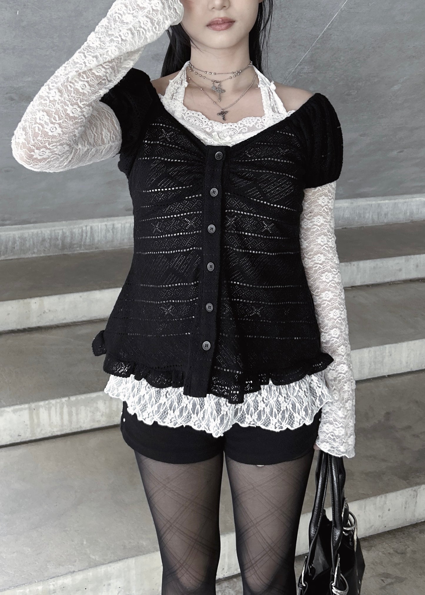 𝐂𝐢𝐧𝐭𝐢𝐚 𝐊𝐧𝐢𝐭 𝐑𝐮𝐟𝐟𝐥𝐞 𝐏𝐮𝐟𝐟 𝐒𝐥𝐞𝐞𝐯𝐞 𝐓𝐨𝐩 - 𝐁𝐥𝐚𝐜𝐤