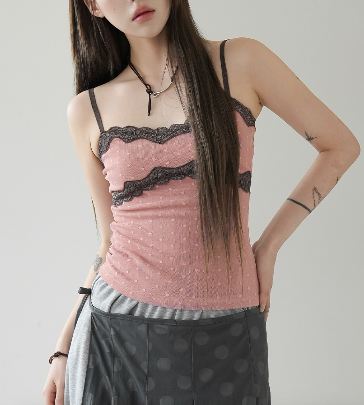 𝐋𝐚𝐜𝐞 𝐏𝐨𝐥𝐤𝐚 𝐃𝐨𝐭 𝐌𝐞𝐬𝐡 𝐓𝐚𝐧𝐤 𝐓𝐨𝐩 - 𝐂𝐨𝐫𝐚𝐥 𝐏𝐢𝐧𝐤